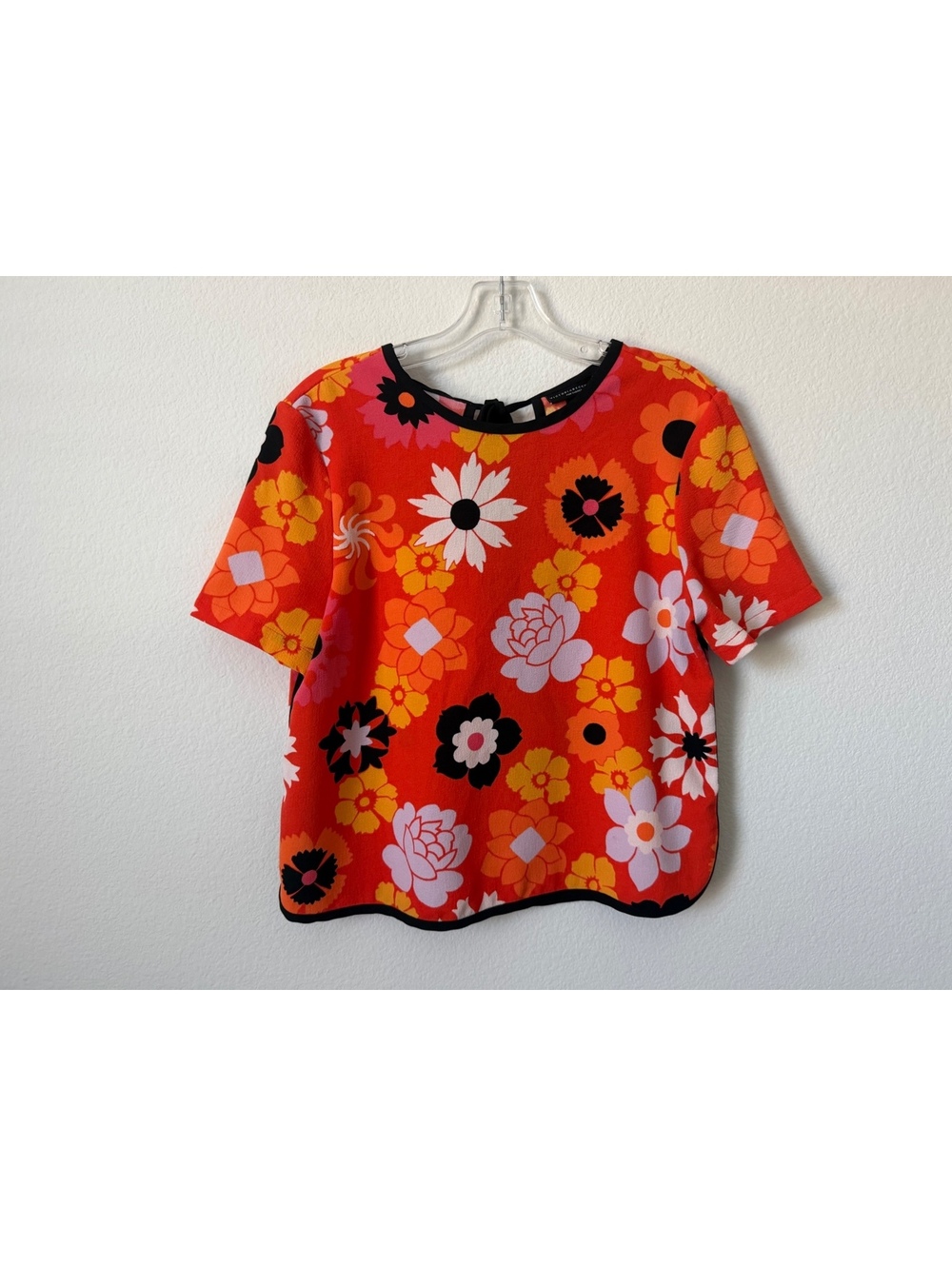 Victoria Beckham for Target Short Sleeve Back Tie Neck Boxy Floral Blouse Size S